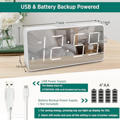 Digital Clock with Large Numbers, Battery Backup, USB Charger Port K3839
