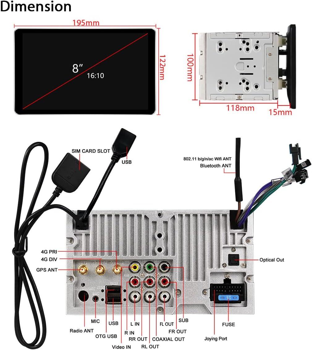 8 Inch Touch Screen Car Stereo with 4GB RAM 64GB ROM O3106