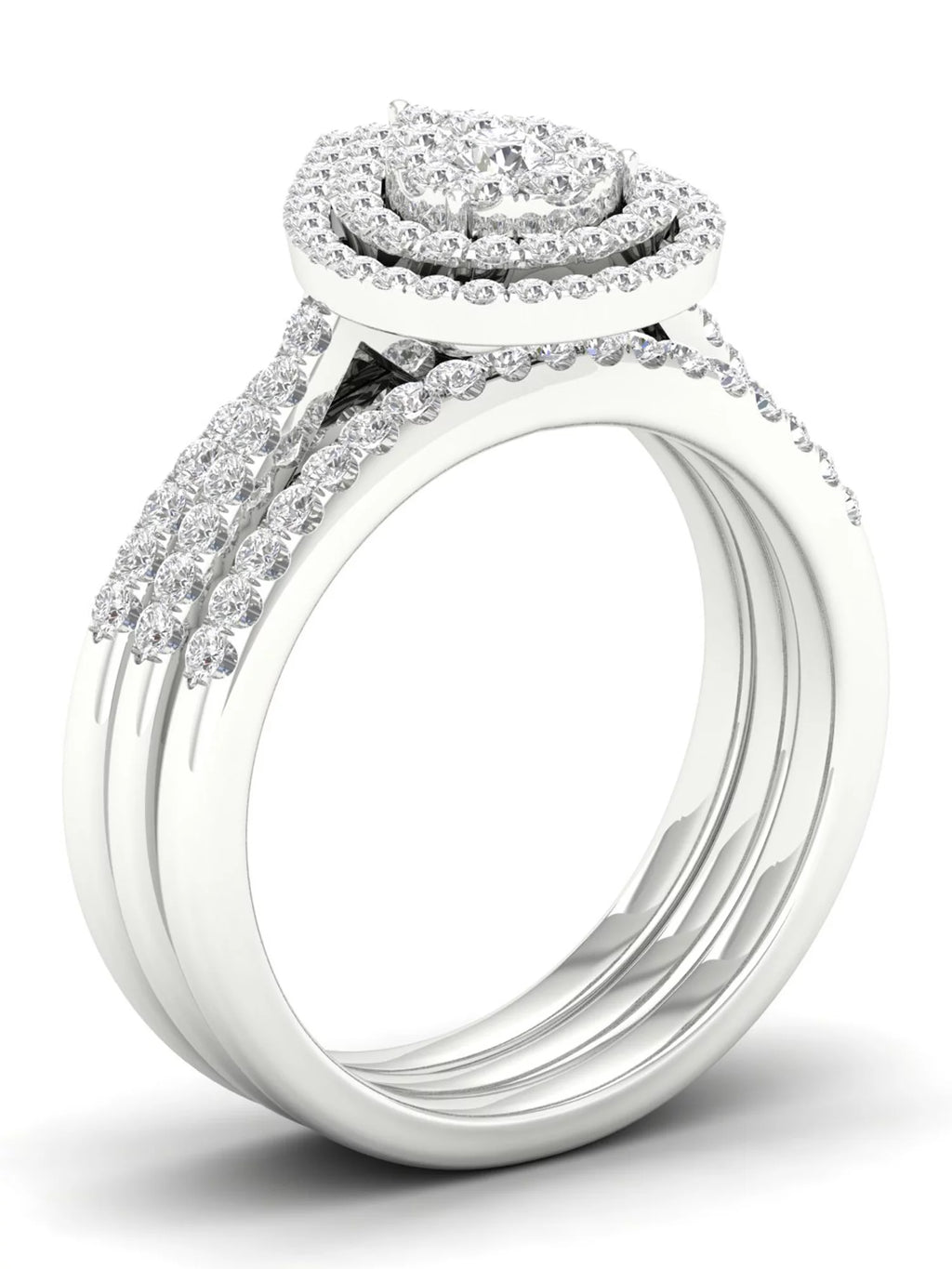 5/8Ct TDW Diamond S925 Sterling Silver Pear Shape Cluster Halo Bridal Set B483038