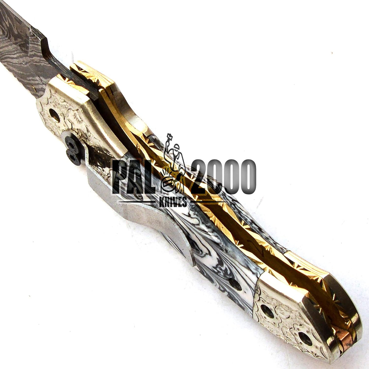 Handmade Damascus Steel Folding Pocket Hunting Knife with Sheath C199074