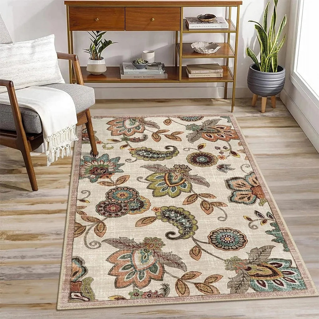 Vintage Flower Area Rug Machine Washable I657757