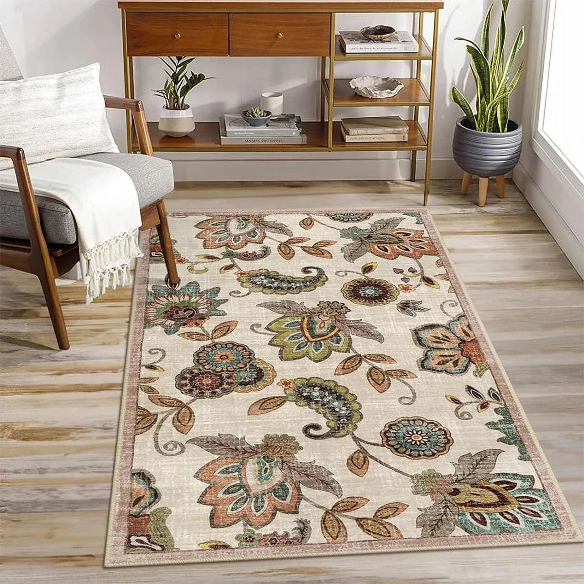 Vintage Flower Area Rug Machine Washable I657757