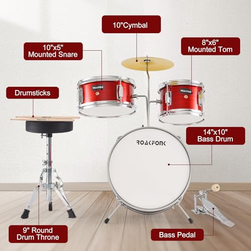 3 Piece Kids Drum Set with 14'' Bass Drum, Snare, Tom, Cymbal, Pedal, Drumsticks, Adjustable Seat Z9919