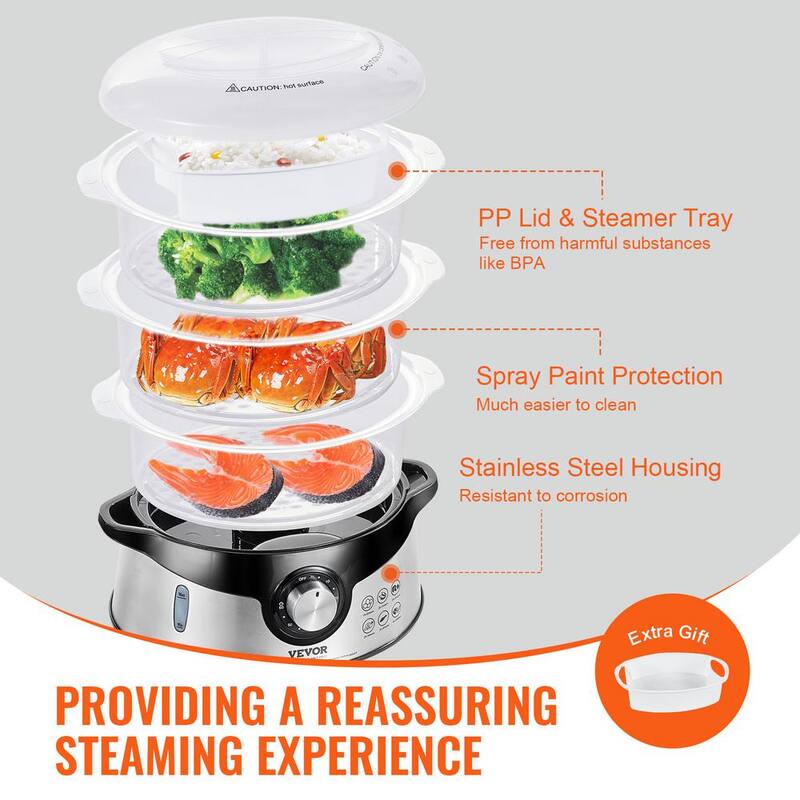 9.5 Qt Electric Food Steamer with 3-Tier Trays I5751