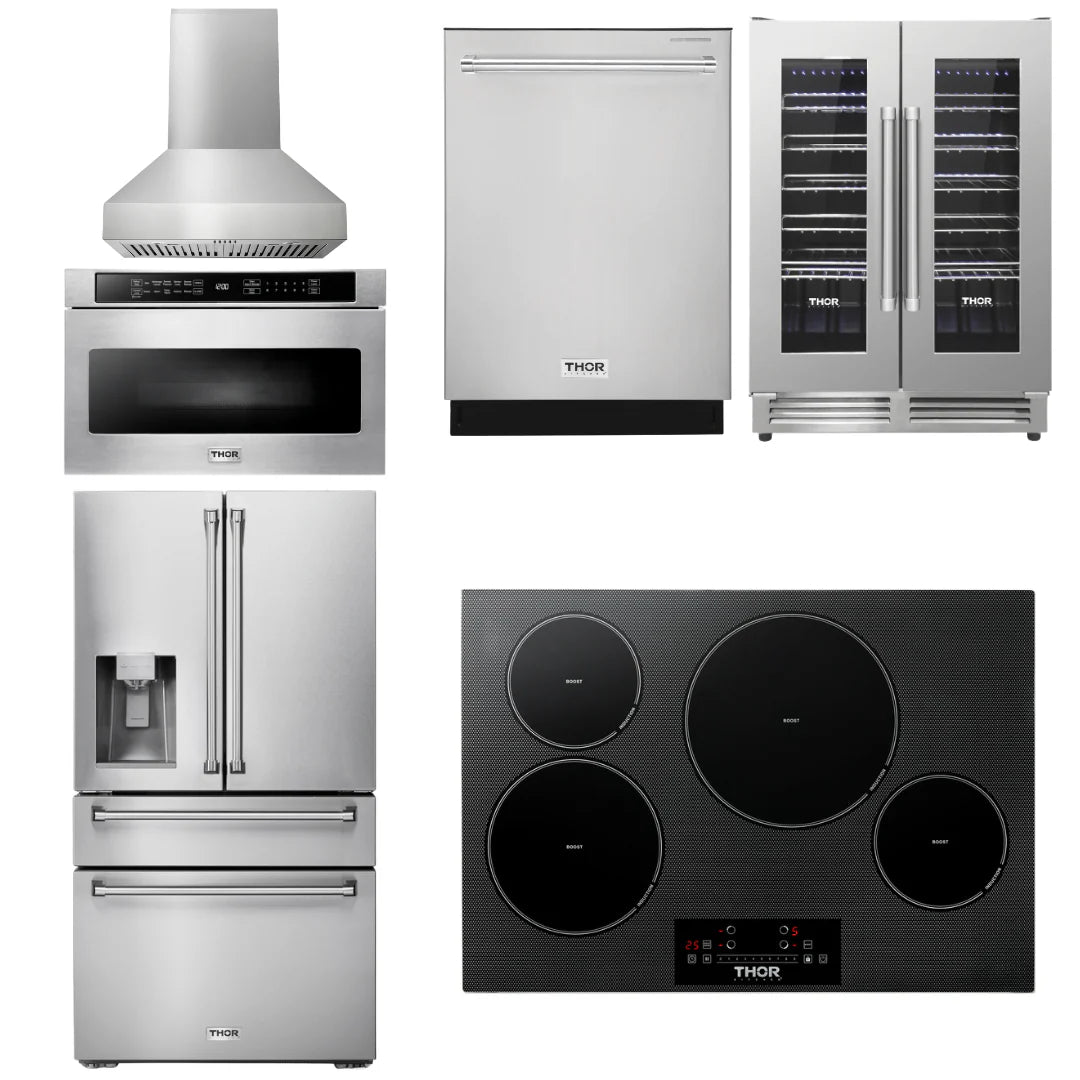 30 Induction Cooktop, Range Hood, Microwave, Refrigerator, Dishwasher, Wine Cooler O325486