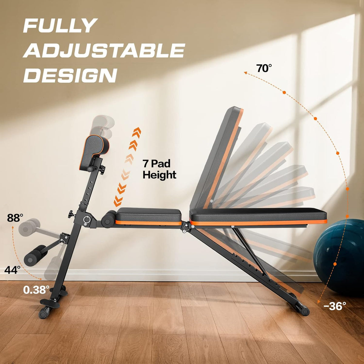 Adjustable Weight Bench with Two Exercise Bands J80179