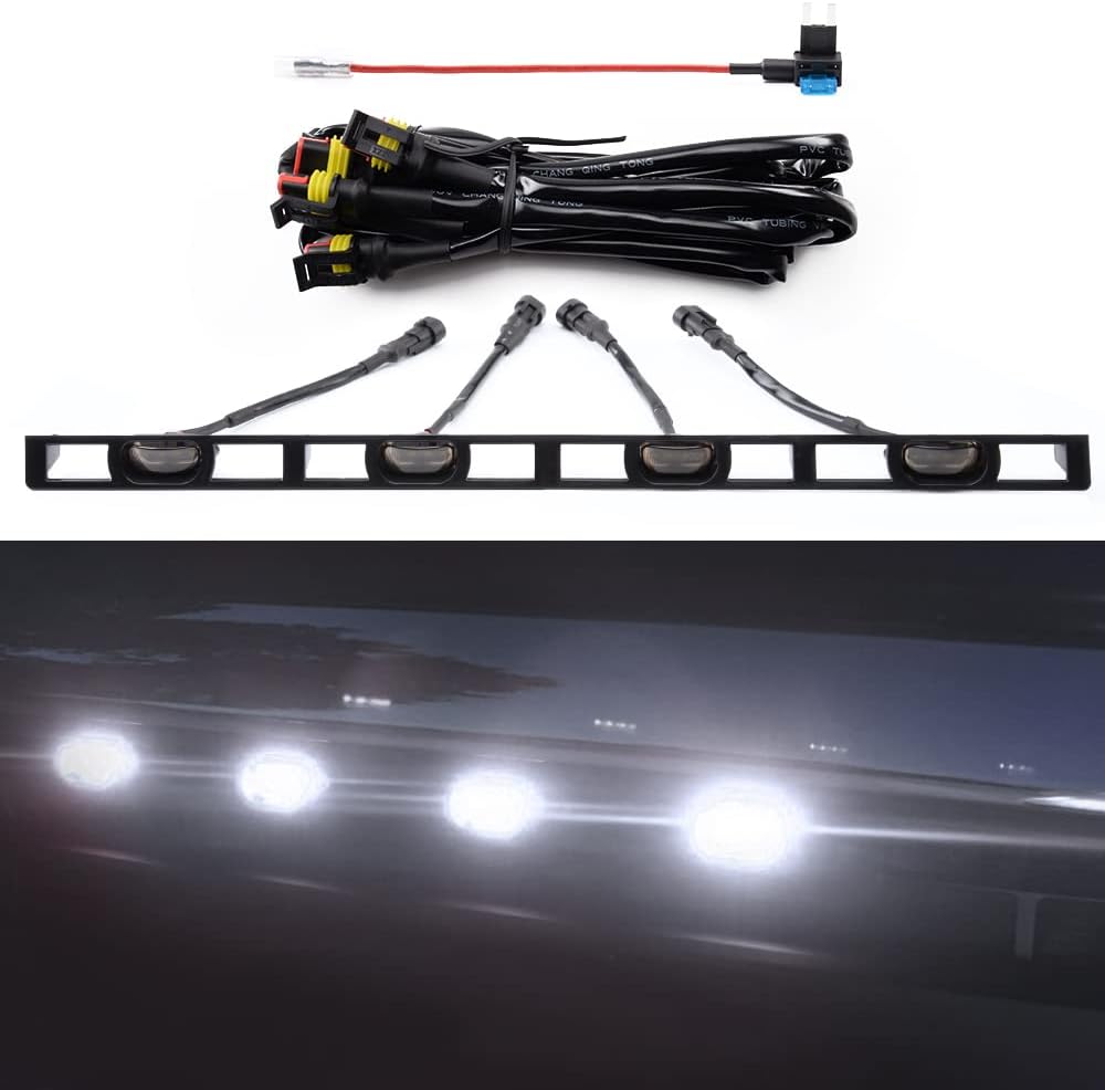 4PCS Amber LED Front Grille Lights with Fuse & Wiring Harness O433
