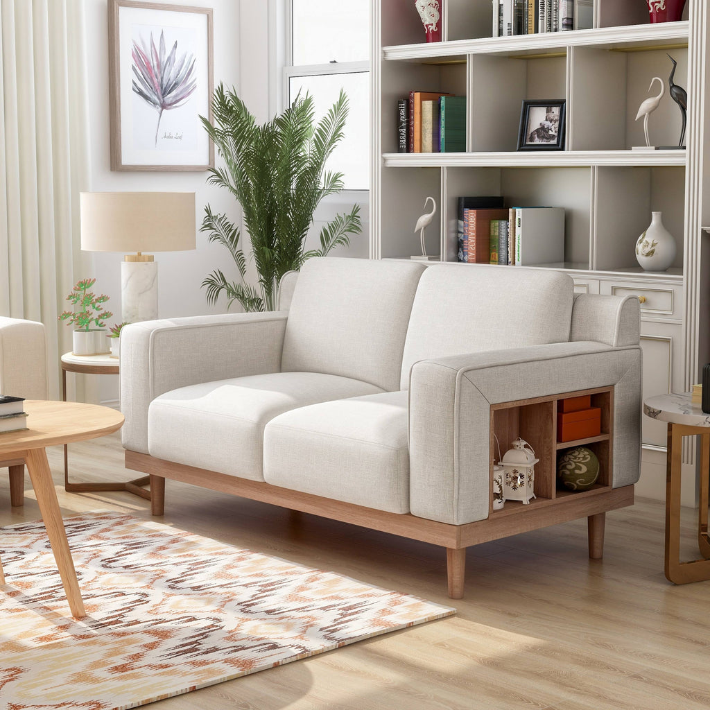 Cream Love Seat with Shelves B656