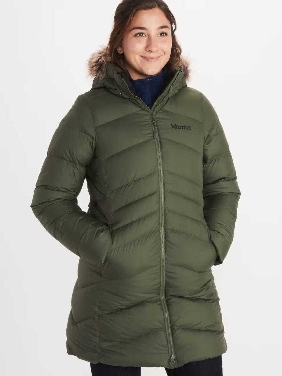 Women's Montreal Hooded Faux-Fur-Trim Coat XS Nori Green Y656112