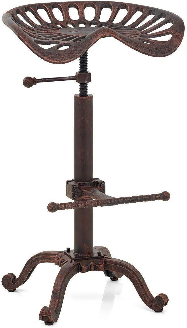 Rustic Industrial Farmhouse Tractor Seat Counter Height Adjustable Bar Stool Cast Iron Swivel Stool S32437