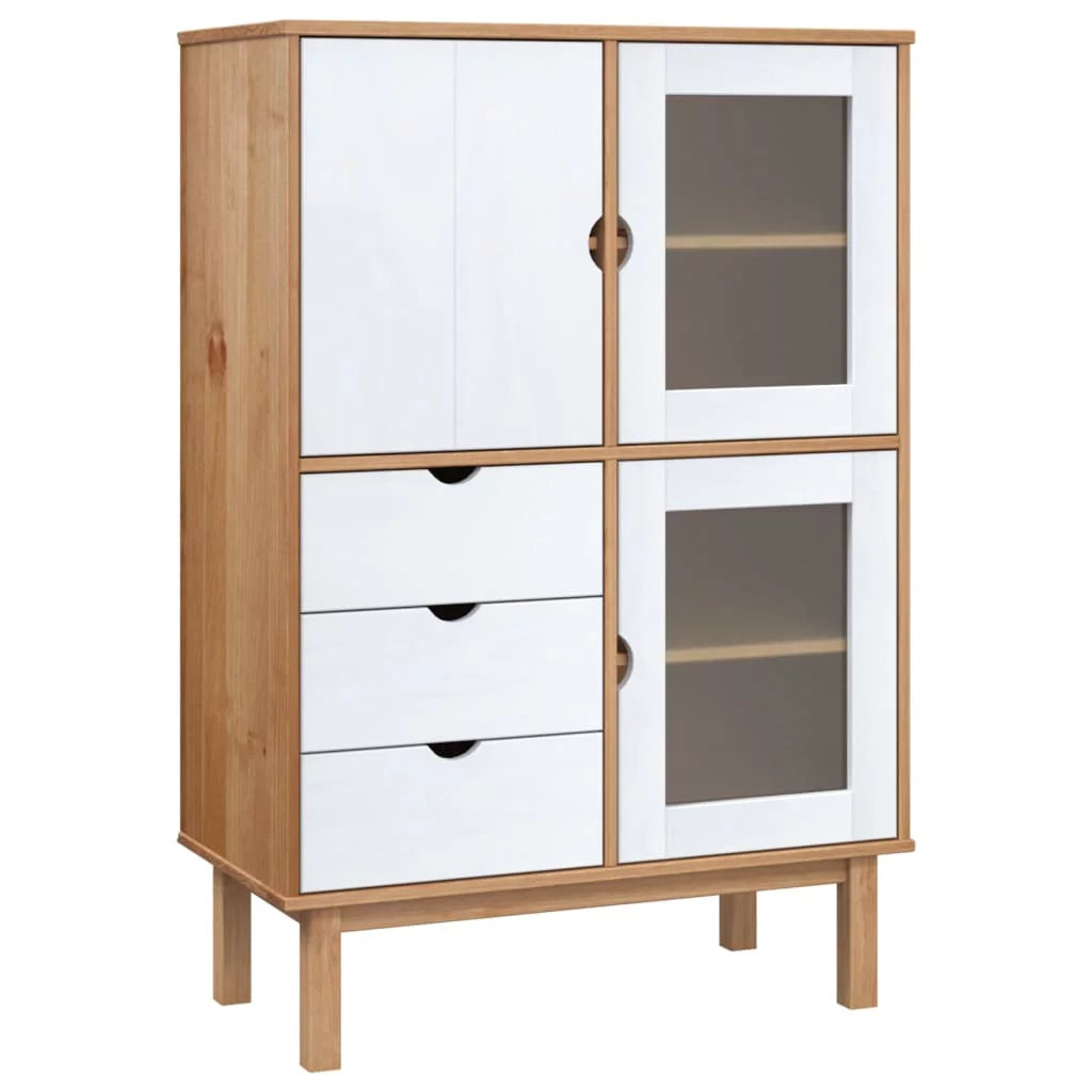Brown and White Solid Wood Pine Highboard P79000
