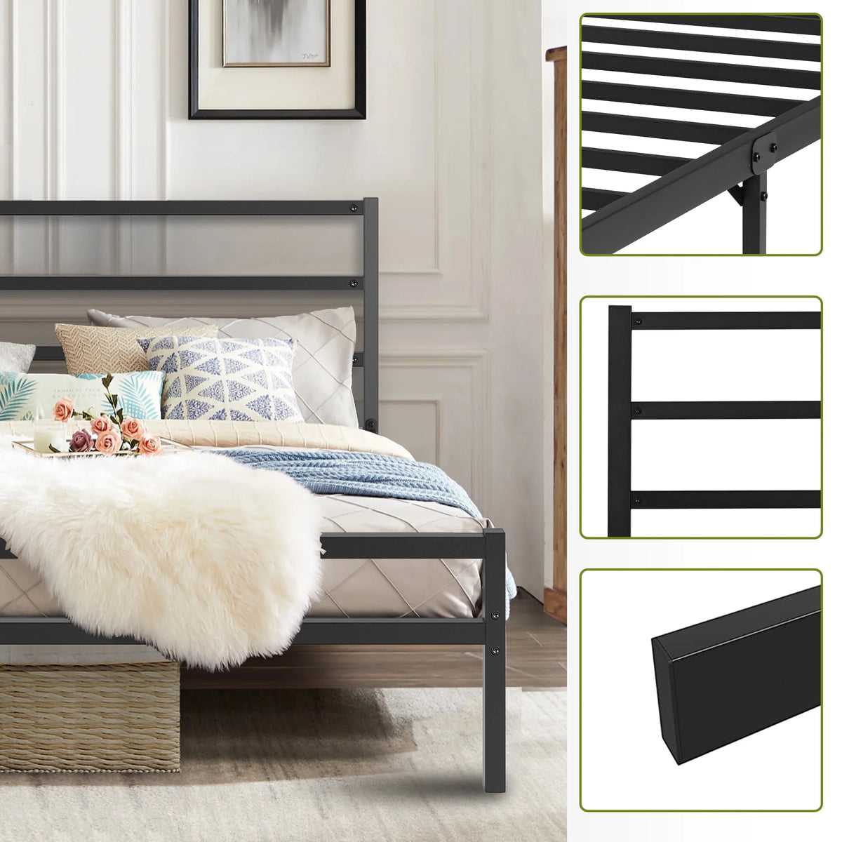 Twin Metal Platform Bed Frame with Headboard D633