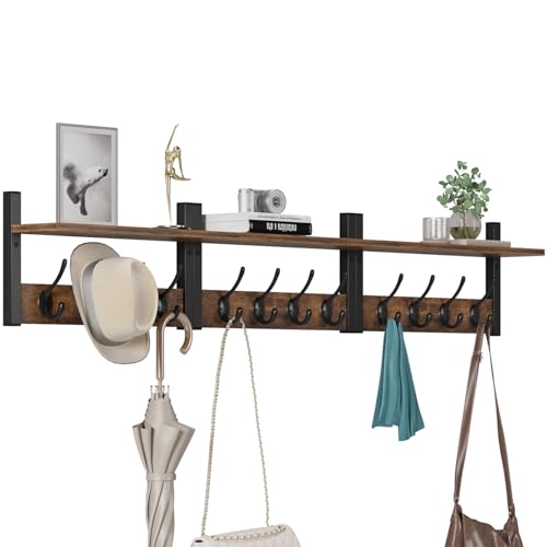 Rustic Brown Wood Coat Rack with 16 Hooks, Set of 4 K508565