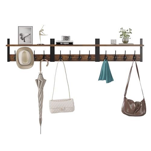 Rustic Brown Wood Coat Rack with 16 Hooks, Set of 4 K508565