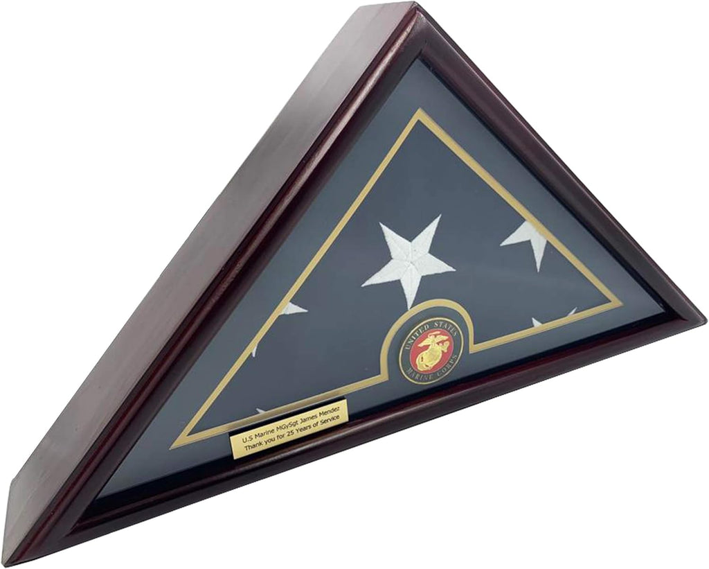 Solid Wood Cherry Finish Flag Display Case with Customized Name Plate H3936