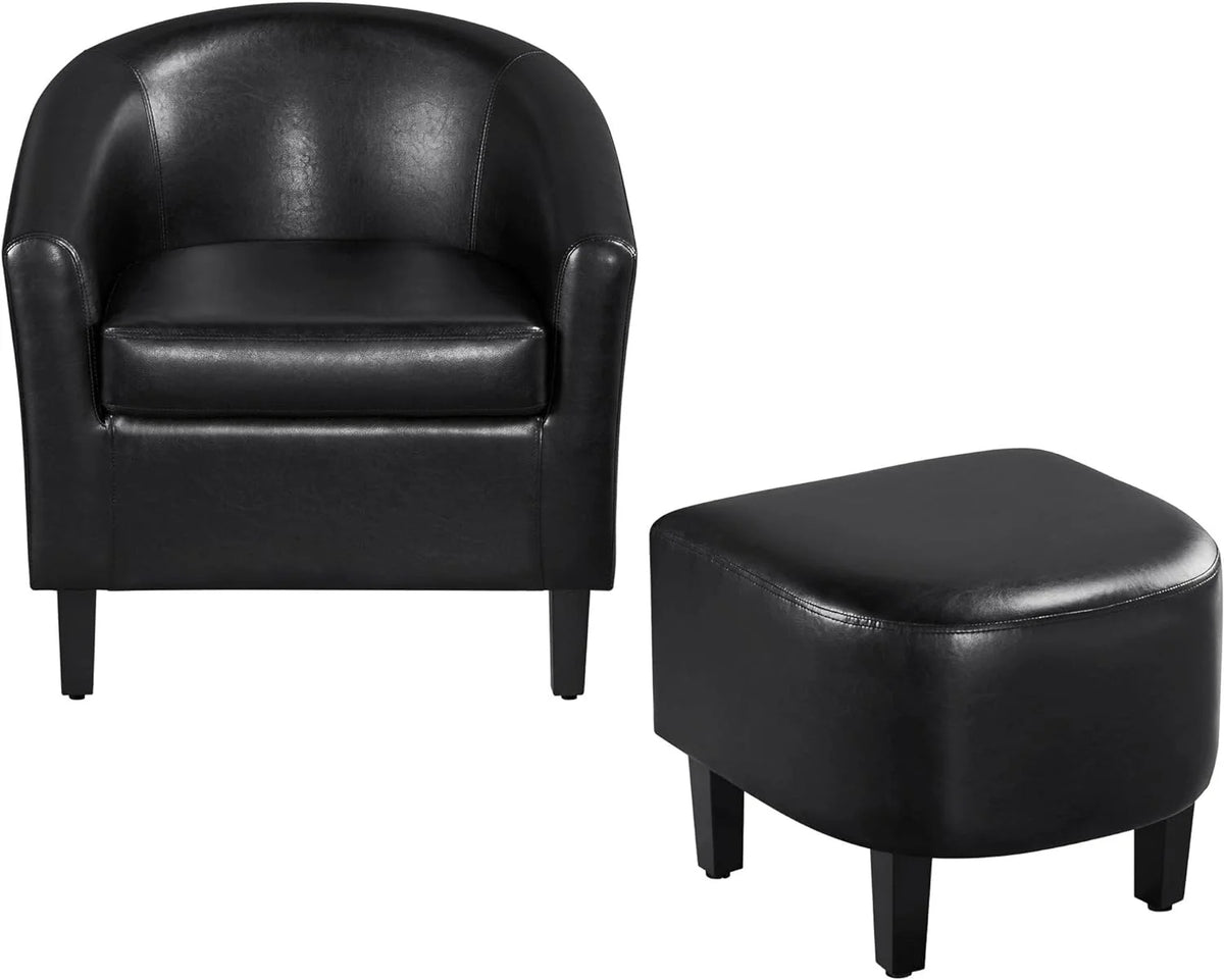 Black Faux Leather Accent Chair with Ottoman L57401