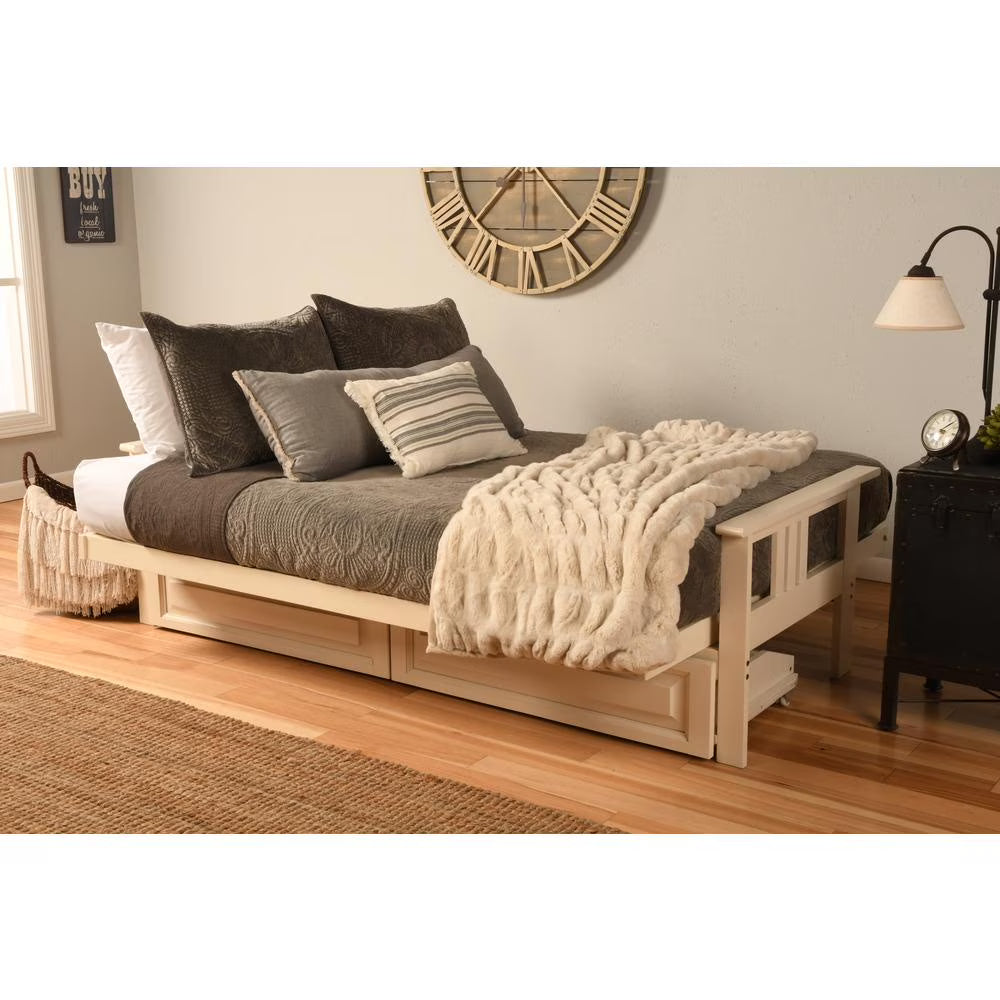 Antique White Finish Twill Gray Mattress Storage Drawers Dresser Y150