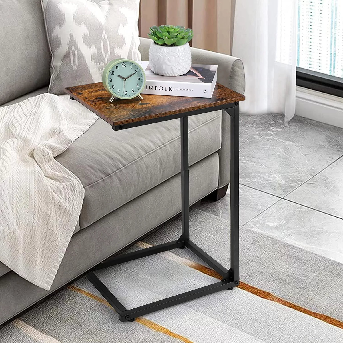 C Shape Side Table Set of 2 Brown X6642