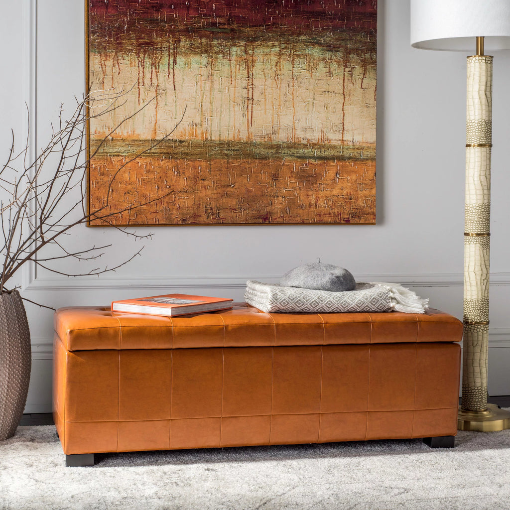 Large Rustic Tufted Storage Bench Y773879
