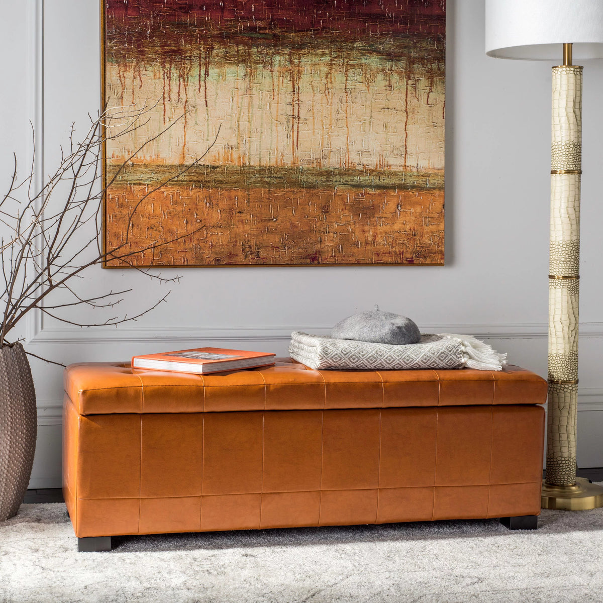 Large Rustic Tufted Storage Bench Y773879