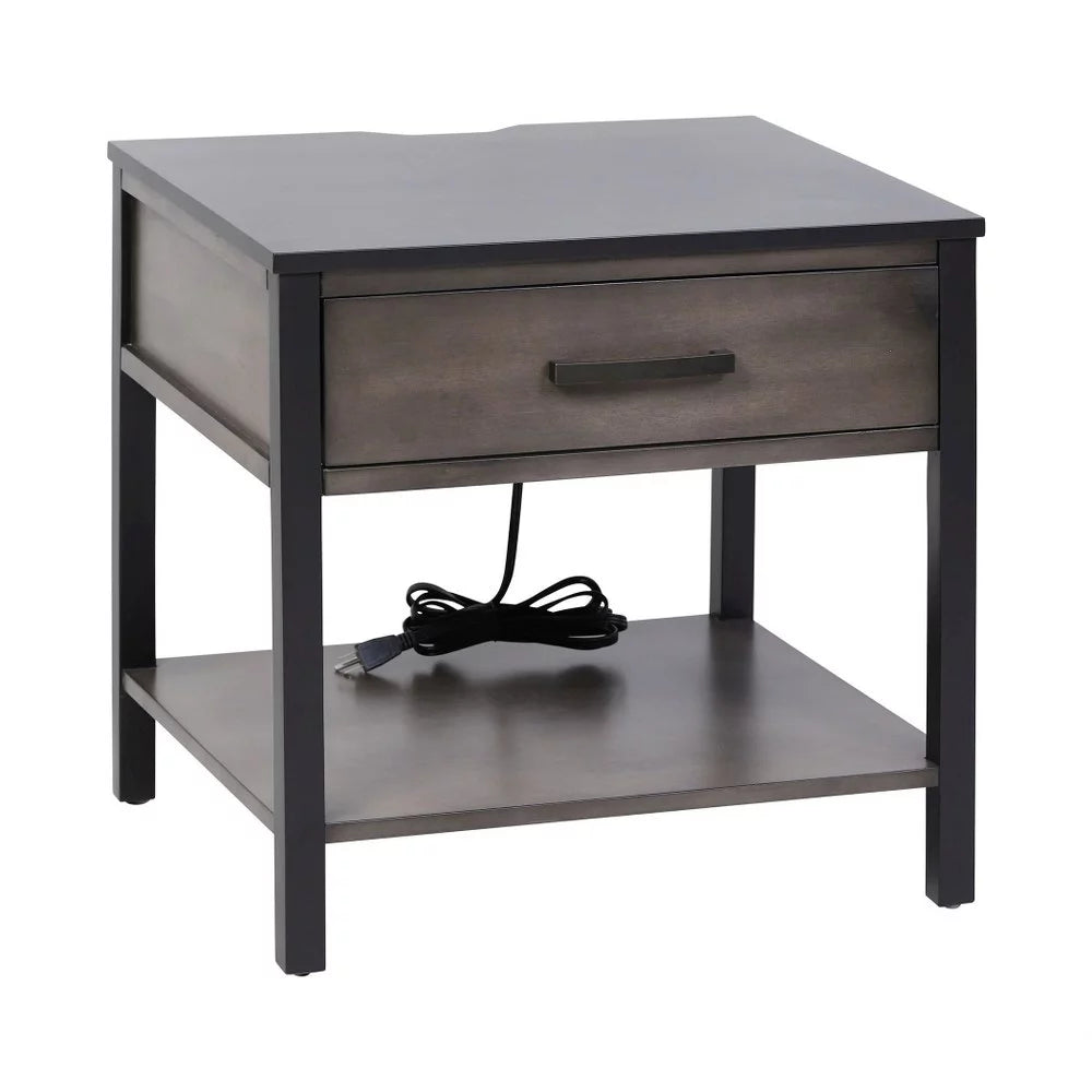 Single Drawer Accent Table with Power Socket and USB Charging Ports Y370