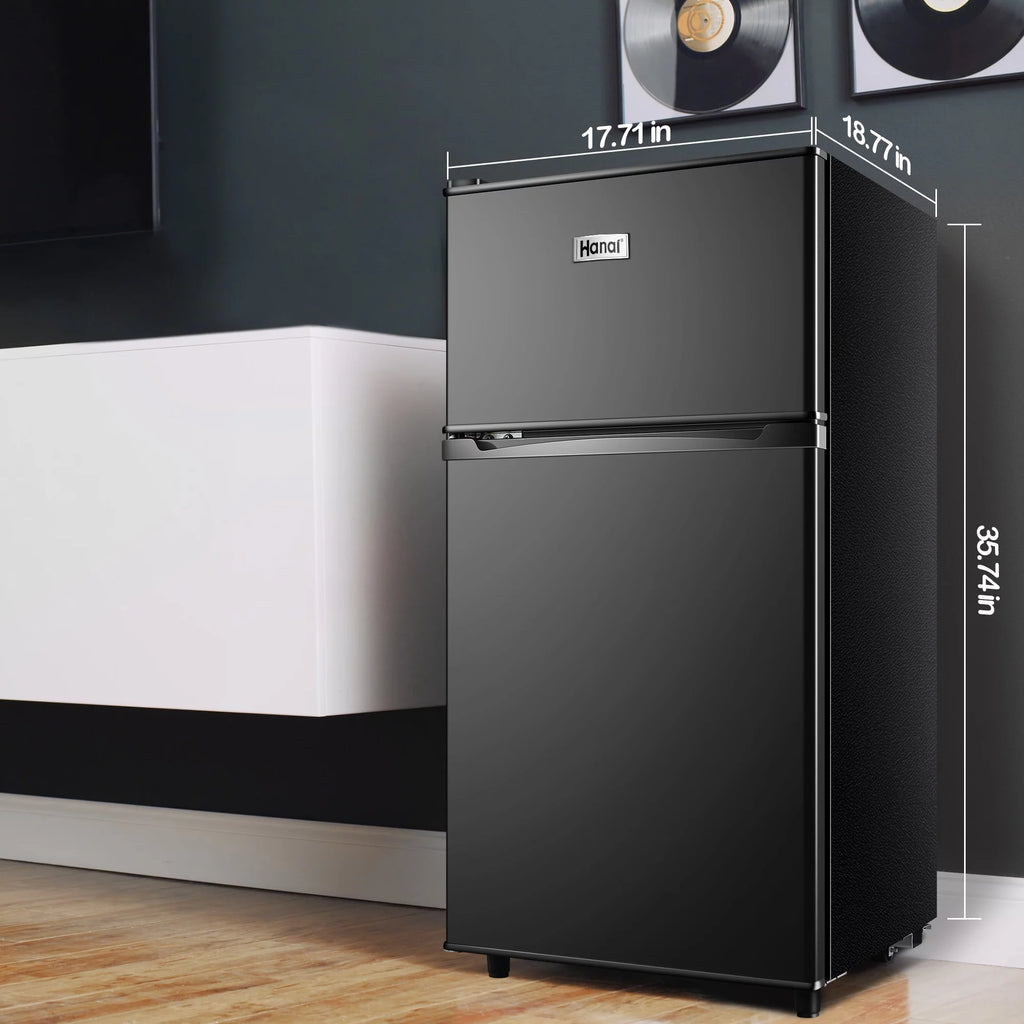Two Door Mini Fridge with Freezer, 3.5 Cu ft, Black R488