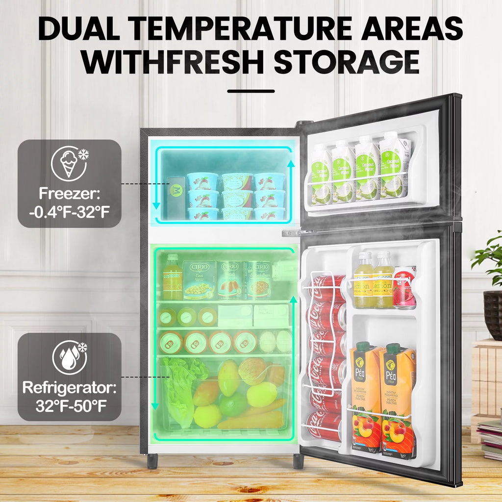 Two Door Mini Fridge with Freezer, 3.5 Cu ft, Black R488