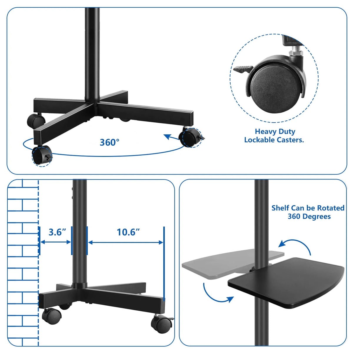 Black Rolling TV Stand for 32 to 60 inch Flat Panel TVs H25893