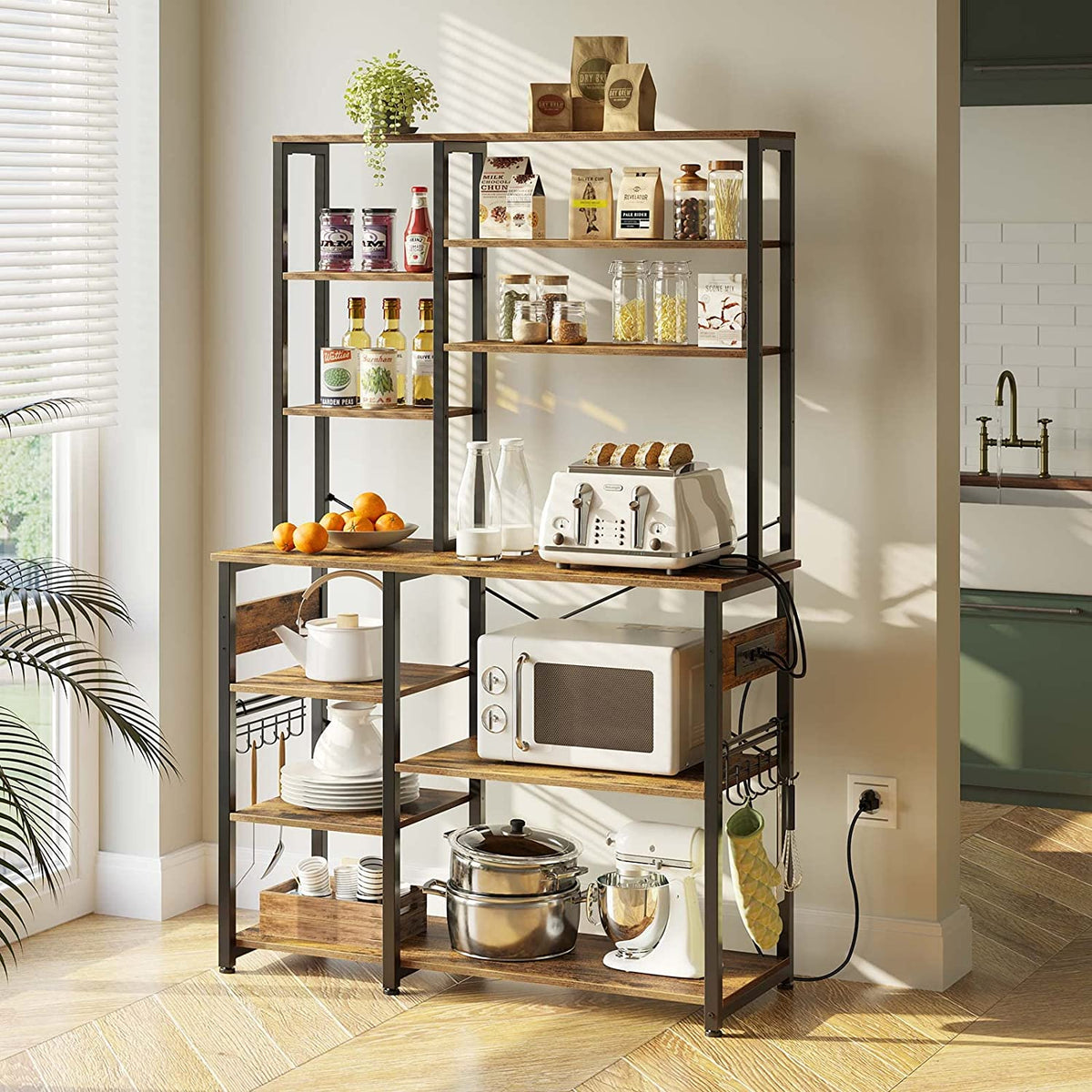 White 10-Tier Kitchen Utility Storage Shelf with 15 Hooks N2700