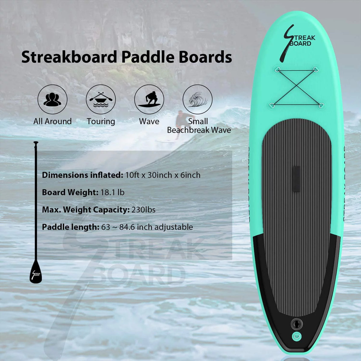 10FT Inflatable Stand Up Paddle Board Non-Slip S365