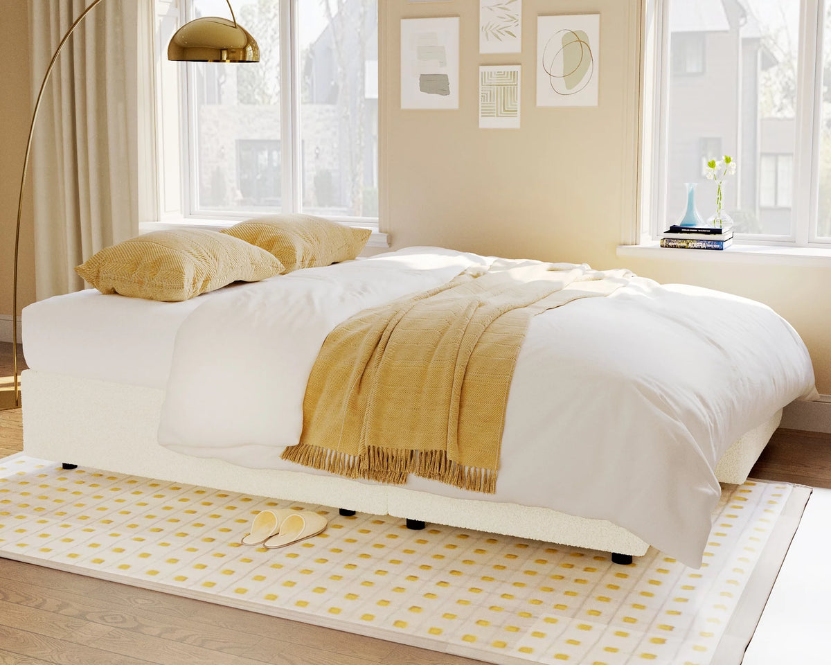 White Sherpa Sofa Bed with Storage Chaise P9501