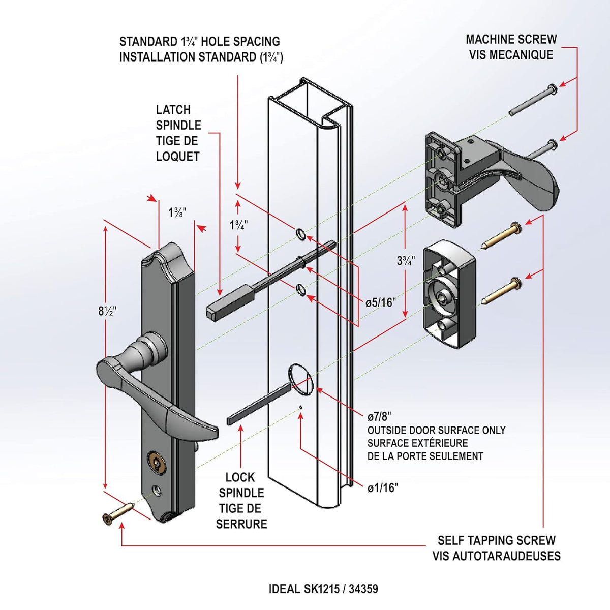 Lever Set for Storm and Screen Doors with Keyed Deadbolt, 2-Posts, Bright Brass Y168606