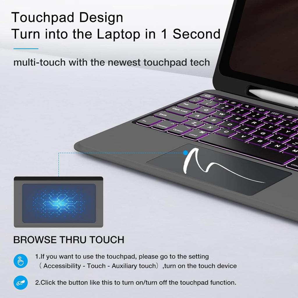 Detachable Wireless Bluetooth Keyboard Case with Trackpad for iPad Y33837