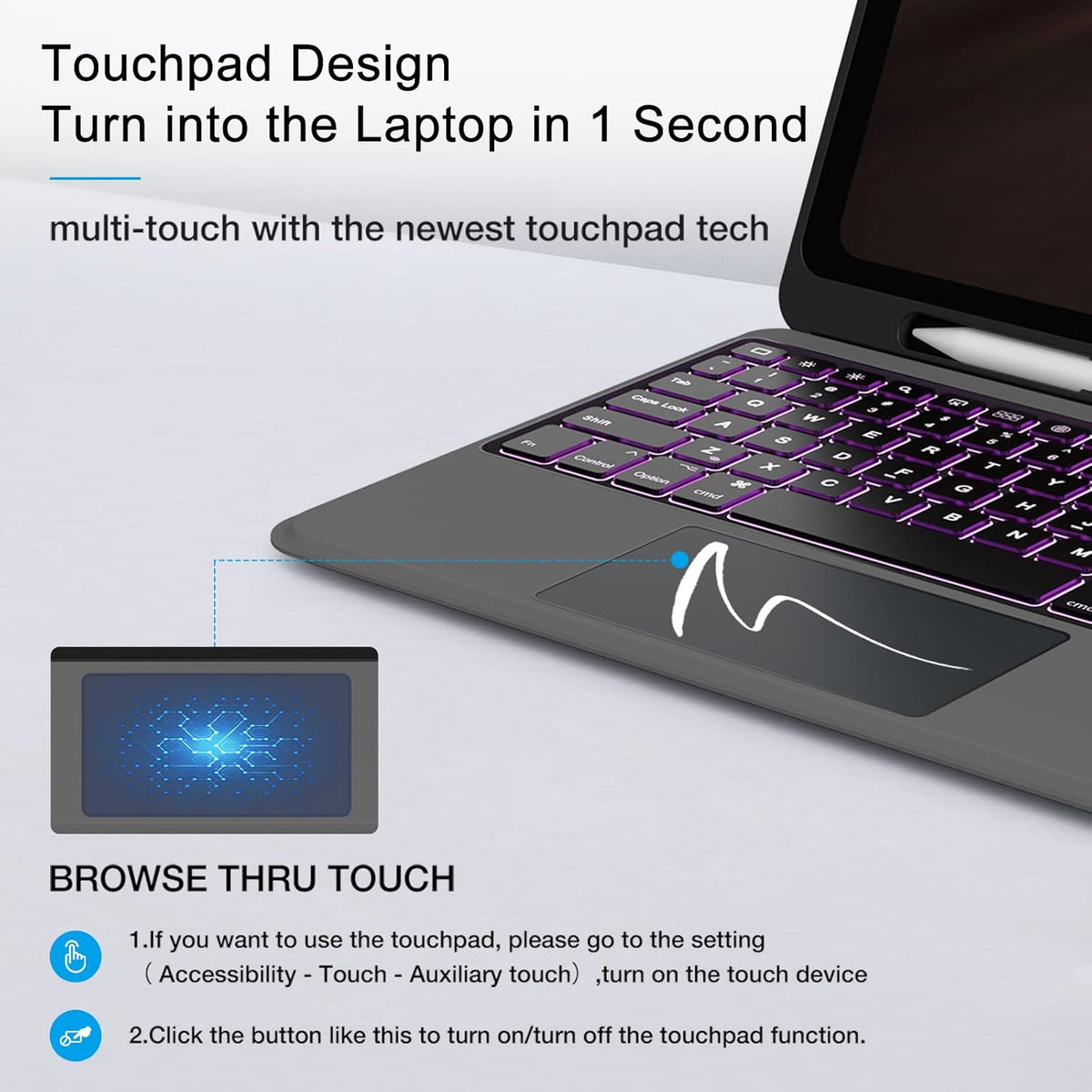 Detachable Wireless Bluetooth Keyboard Case with Trackpad for iPad Y33837