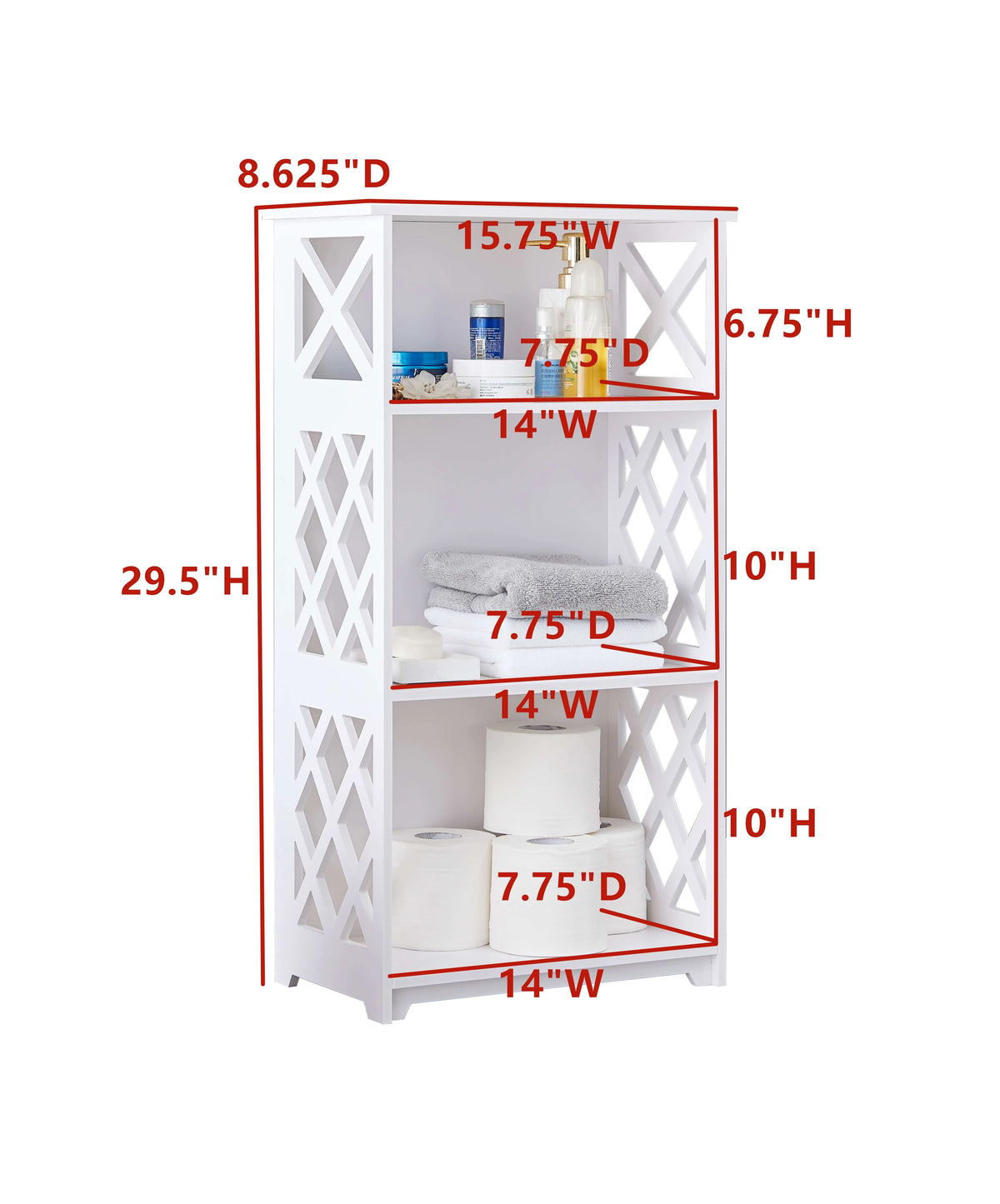 White 3 Open Shelves Plastic Wood Storage Shelves K40022