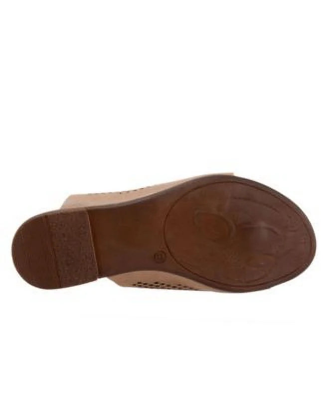 Beige Perforated Round Toe Slip On Leather Sandals M617