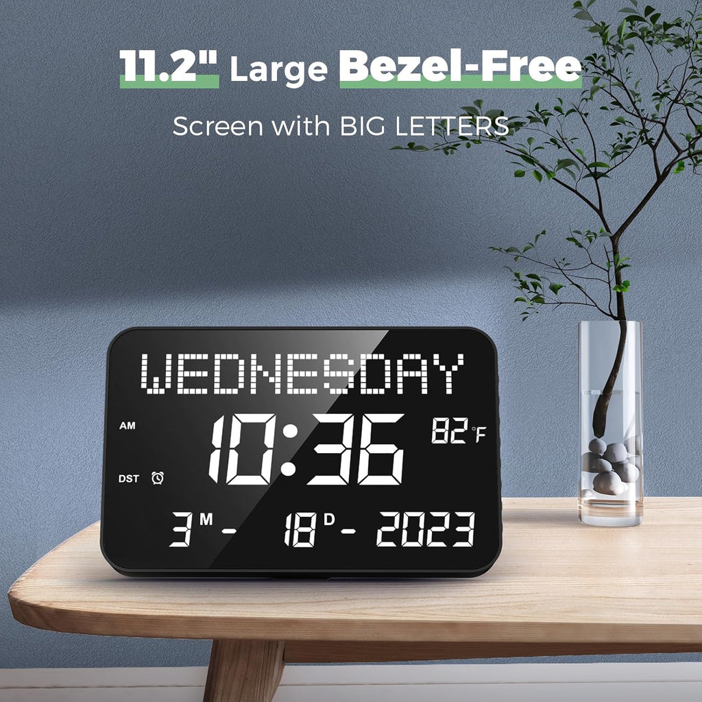 11.2" Large LED Digital Wall Clock with Remote Control, 4 Alarms, Adjustable Dimmer U324
