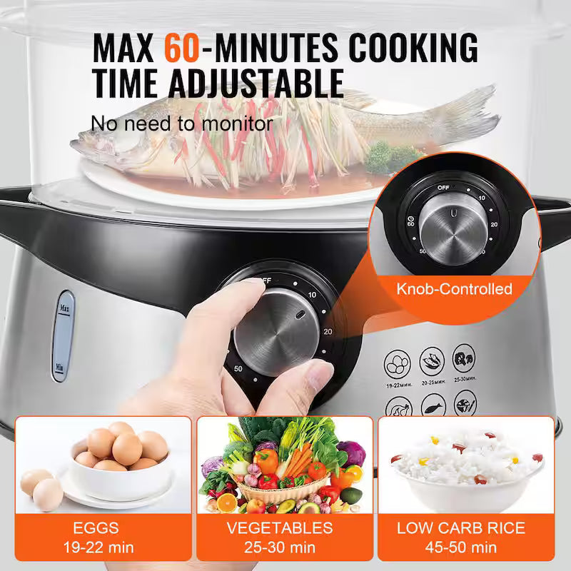 9.5 Qt Electric Food Steamer with 3-Tier Trays I5751