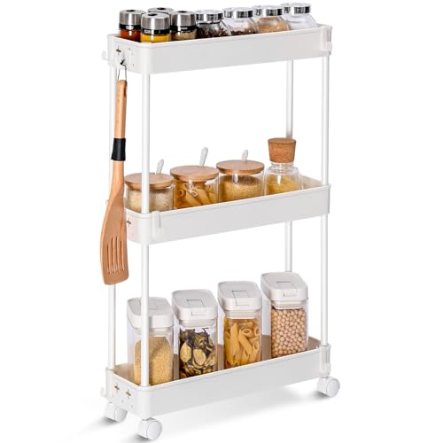 Slim Rolling Storage Cart, 4 Tier, White J71169