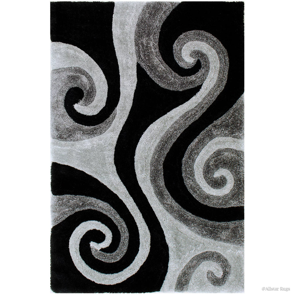 Grey Shaggy Area Rug with 3D Black Spiral Design 5' x 7' L955352