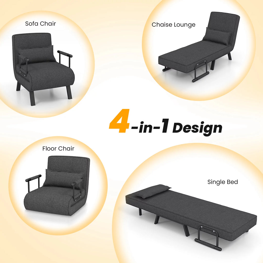 Gray Convertible Sleeper Bed Armchair U65293