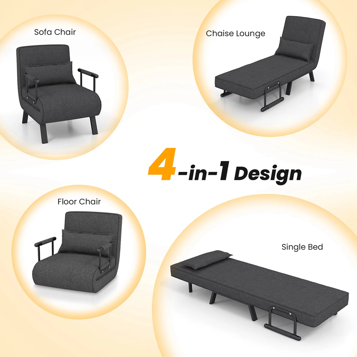 Gray Convertible Sleeper Bed Armchair U65293