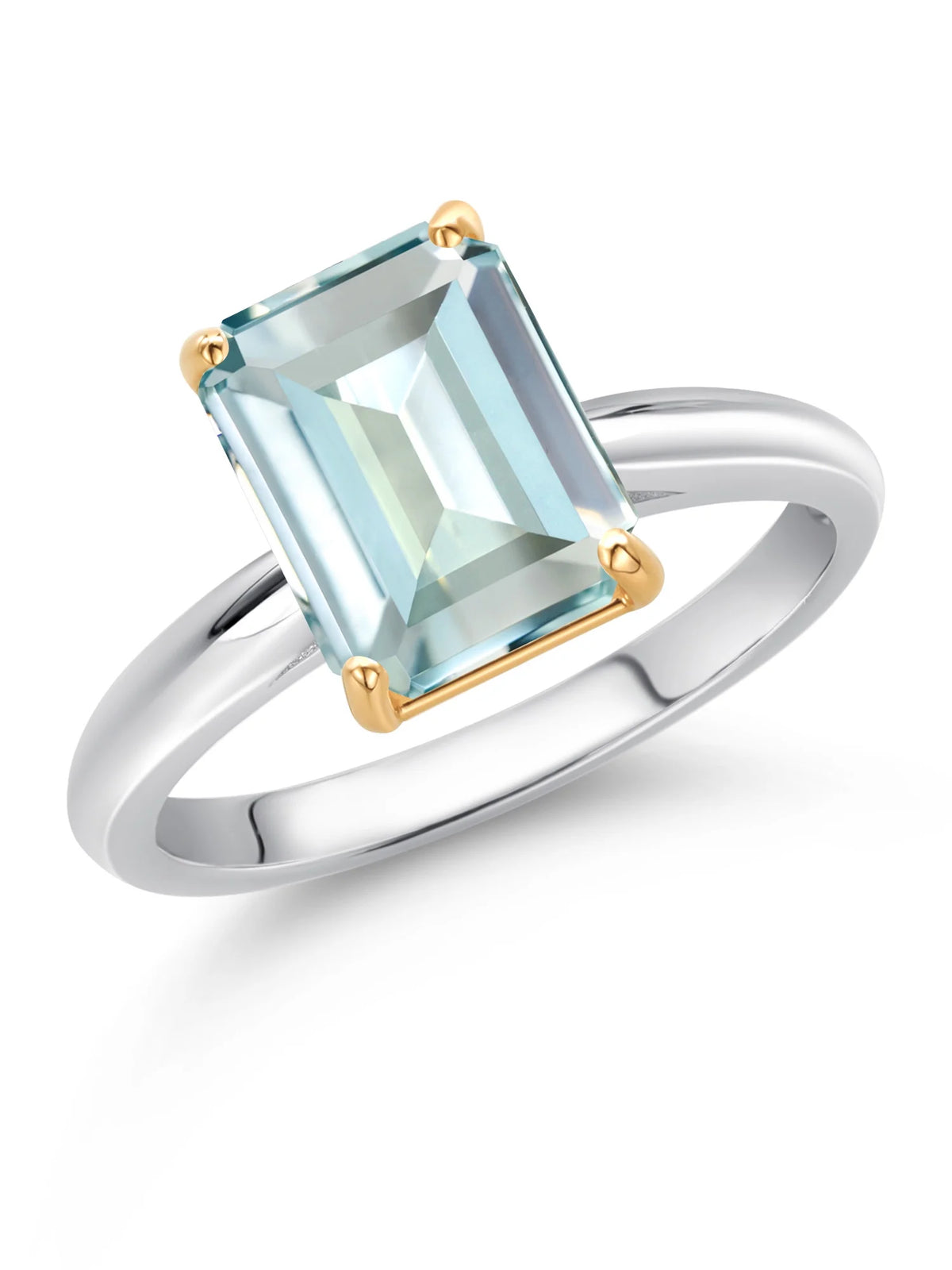 925 Silver and 10K Yellow Gold Ring Sky Blue Simulated Aquamarine Engagement Ring (2.30 Cttw, Octagon 9X7MM) W733
