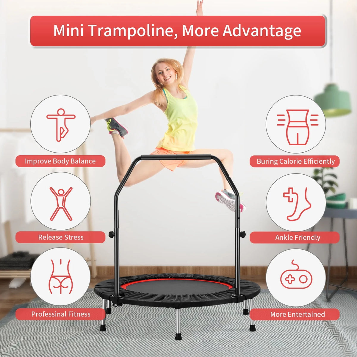 40 Mini Trampoline Rebounder with Adjustable Foam Handle H604231