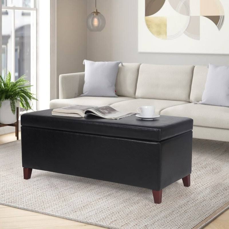 Fabric Rectangle Storage Ottoman Tufted Bench Footstool Lift Top Black F85227