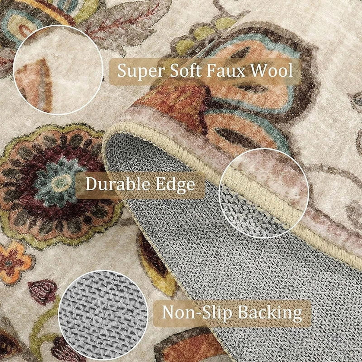 Vintage Flower Area Rug Machine Washable I657757
