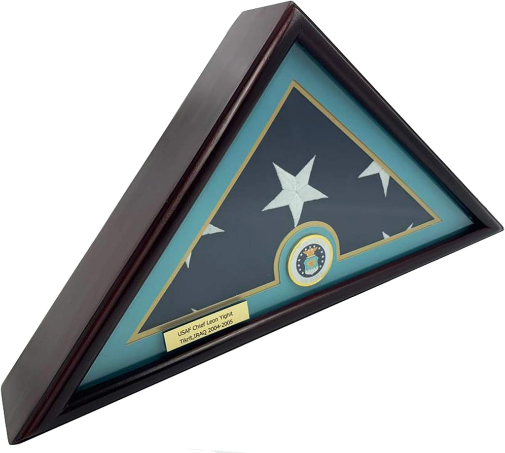 Solid Wood Cherry Finish Flag Display Case with Customized Name Plate H3936
