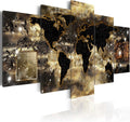World Map Canvas Wall Art Gold Picture Modern Painting Compass Continents Bronze Artwork Framed Home Decor (W60”x H30”) V147