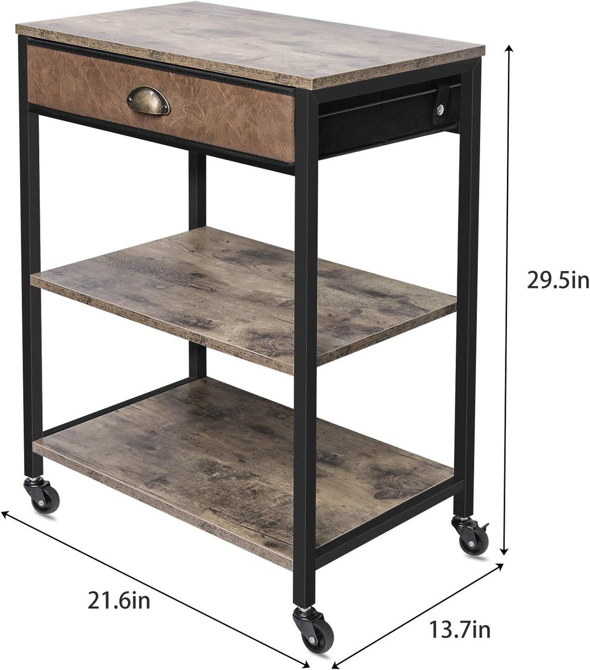Rustic Brown 3 Tier Printer Cart with Drawer C752