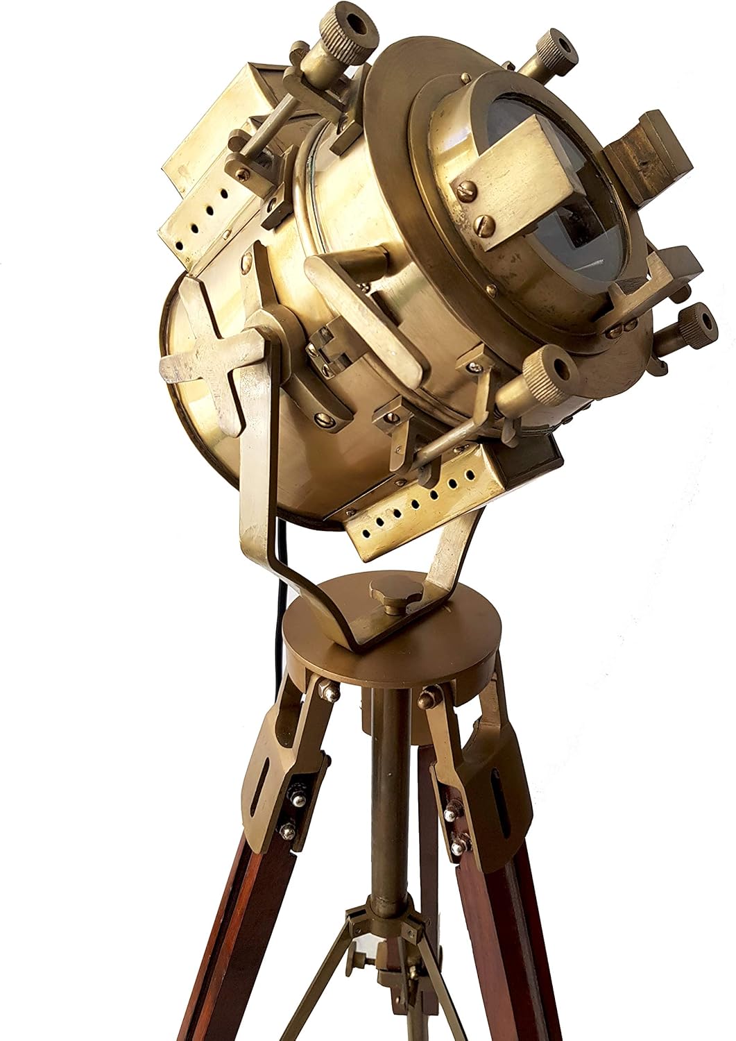 Antique Theater Tripod Marine Searchlight Nautical Wooden Tripod Retro Spotlight LED Floor Lamp Q660